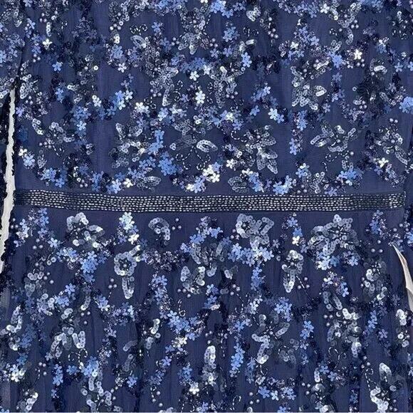 MAC DUGGAL 5496 BEADED LONG‎ SLEEVE A-LINE MIDNIGHT NAVY GOWN sz 4 NWT $698 - Picture 6 of 7